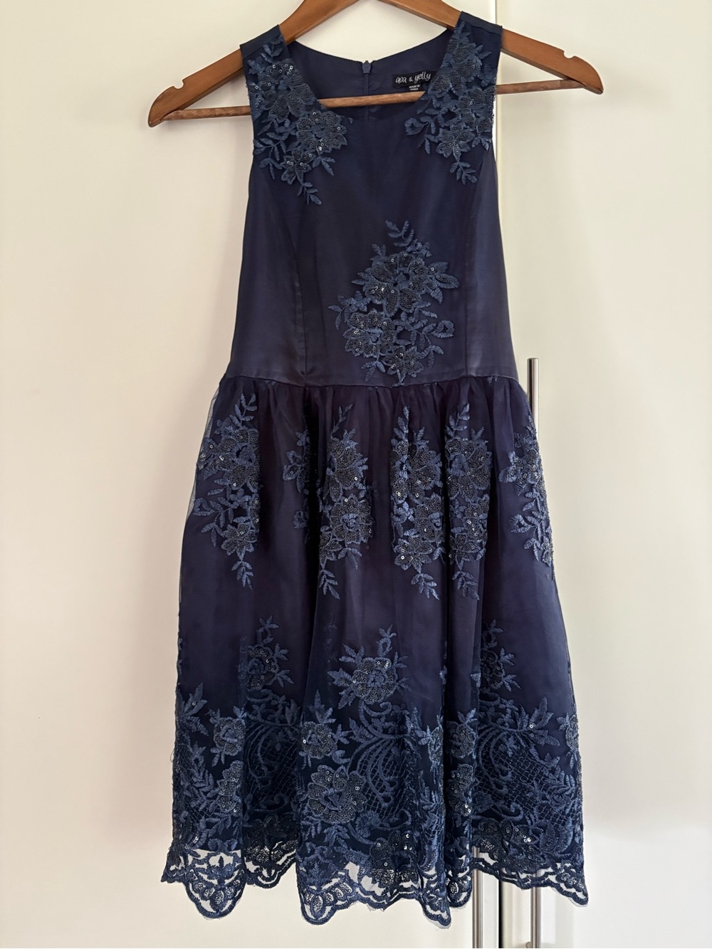 ava & yelly Navy Floral Lace Embroidered Girls' Dress size 14